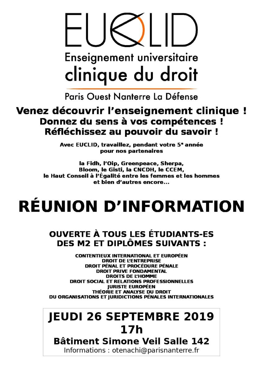 EUCLID 2019-2020 : Réunion d’information